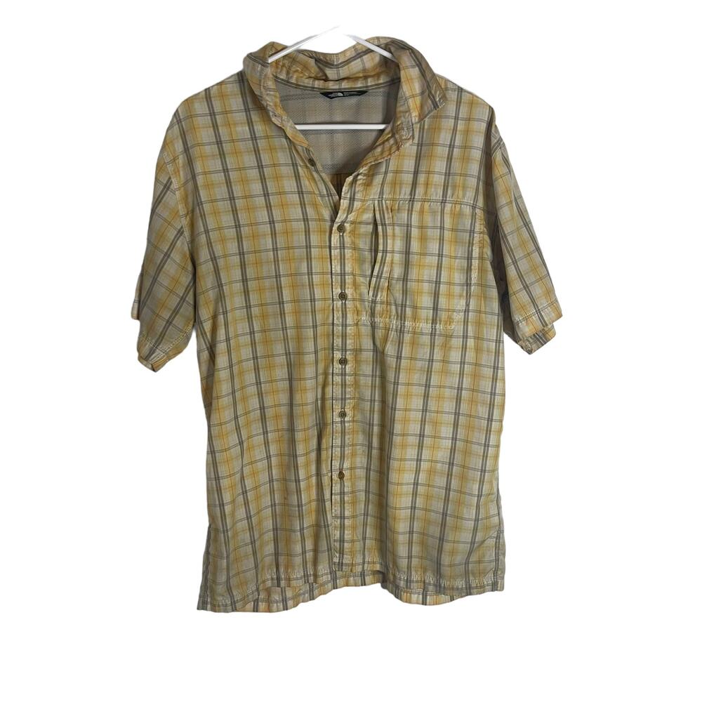 The North Face Y2k Yellow‎ Plaid Short Sleeve Button Up Hiking Shirt Size M